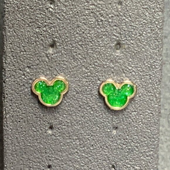 Disney Jewelry - Disney Pierced Stud Earrings 0.5 In Mickey Mouse Ears Silver Green Sparkly Glam